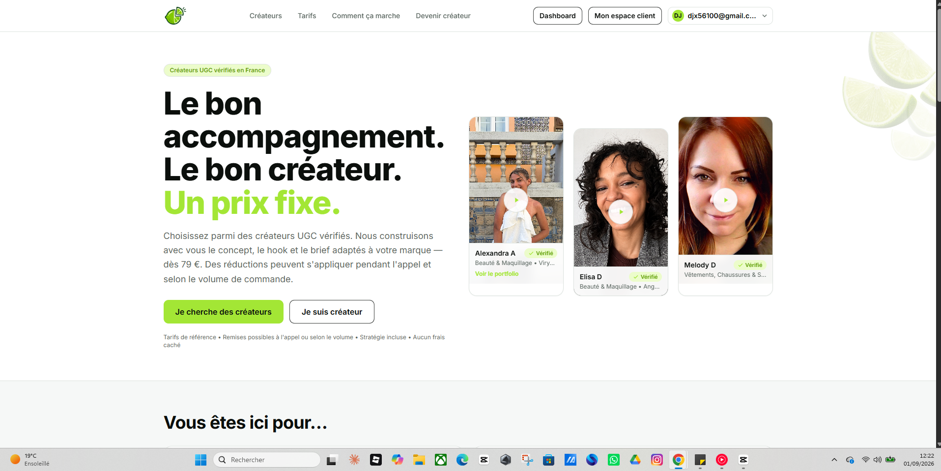Plateforme de l'agence Lime UGC avec ses créateurs vérifiés